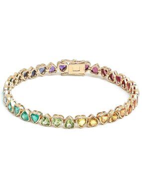 Heart-Cut Rainbow Gemstone 14K (Custom) Yellow Gold Tennis Bracelet